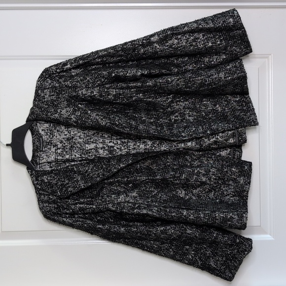 Eileen Fisher Metallic Open Front Blazer Jacket Black Silver Wool Blend XL - Picture 3 of 14